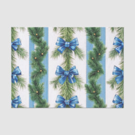 PAPEL DE SEDA BLUE BOWS STRIPES & GREEN GARLAND