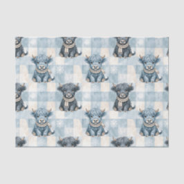Papel De Seda Blue Checkered Highland Cow Cute