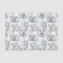 Papel De Seda Blue Checkered Highland Cow Snowflake Cool Winter