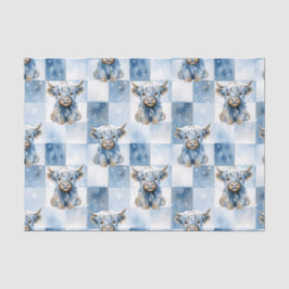 Papel De Seda Blue Checkered Highland Cow Snowflake Winter