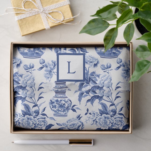 Papel De Seda Blue Chinoiserie Monogram  (Presente)