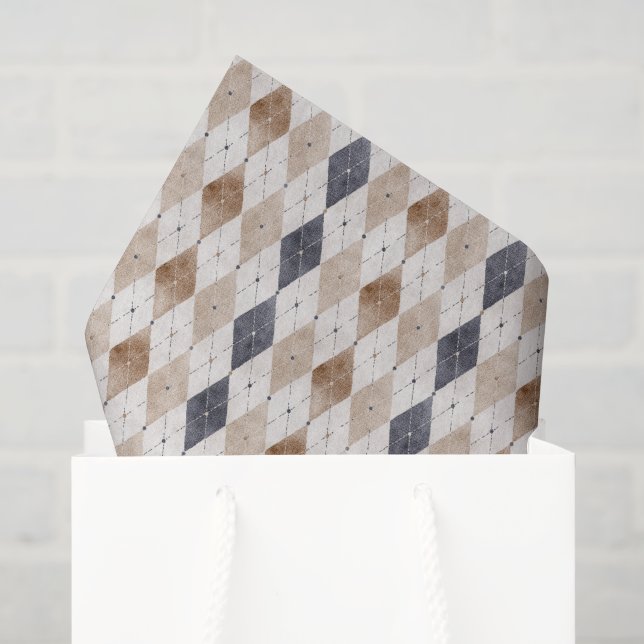 Papel De Seda Blue Cream Argyle Dia dos Pais (Sacola de presentes)