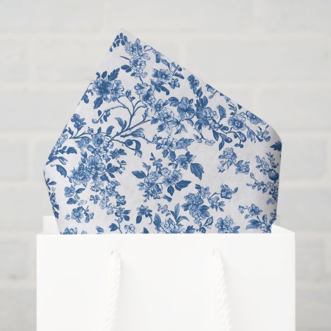 Papel De Seda Blue Floral Chinoiserie Toile Gingham (Sacola de presentes)