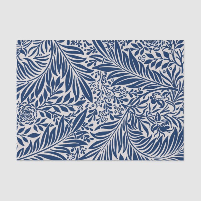 Papel De Seda blue floral pattern with diverse leaves & blossoms (Frente )