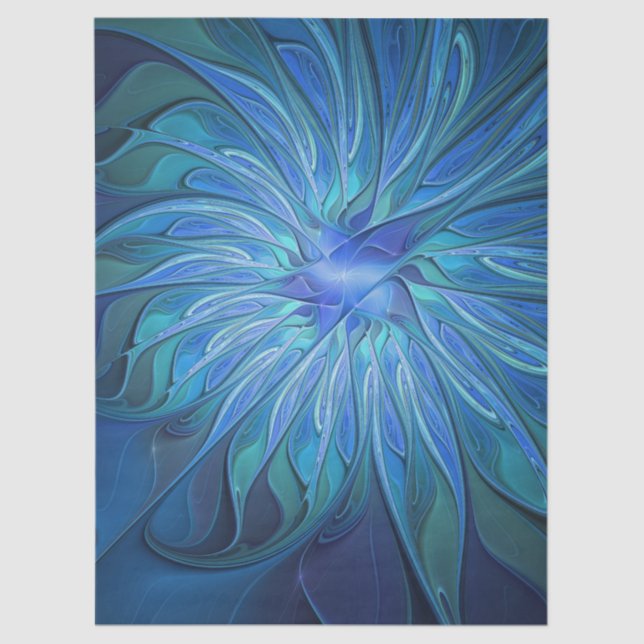 Papel De Seda Blue Flower Fantasy Pattern, Abstract Fractal Art (Frente )