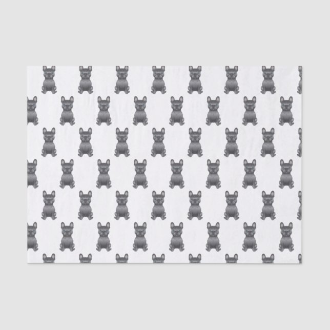 Papel De Seda Blue French Bulldog / Frenchie Cartoon Dog Pattern (Frente )