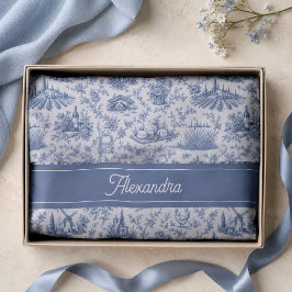 Papel De Seda Blue French Toile Countryside Rose Branch Name