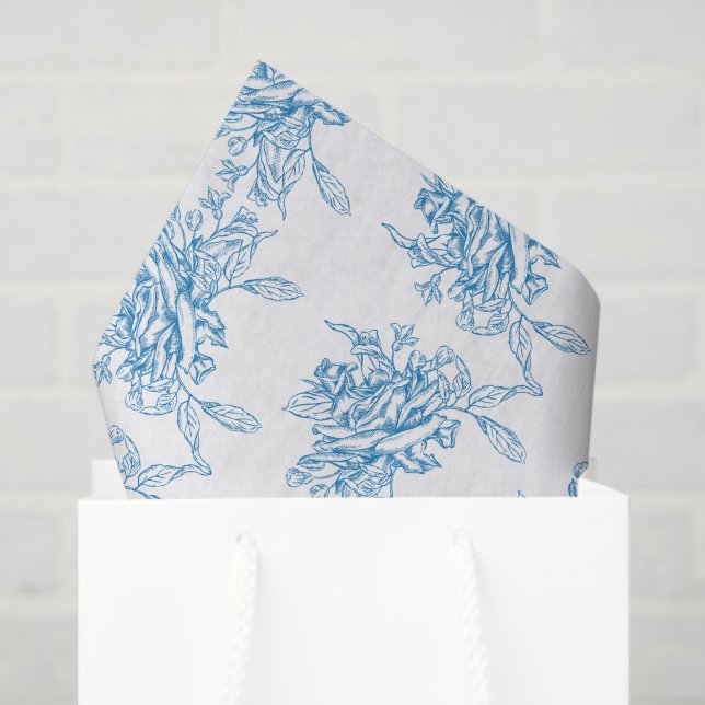 Papel De Seda Blue French Toile Pattern (Sacola de presentes)
