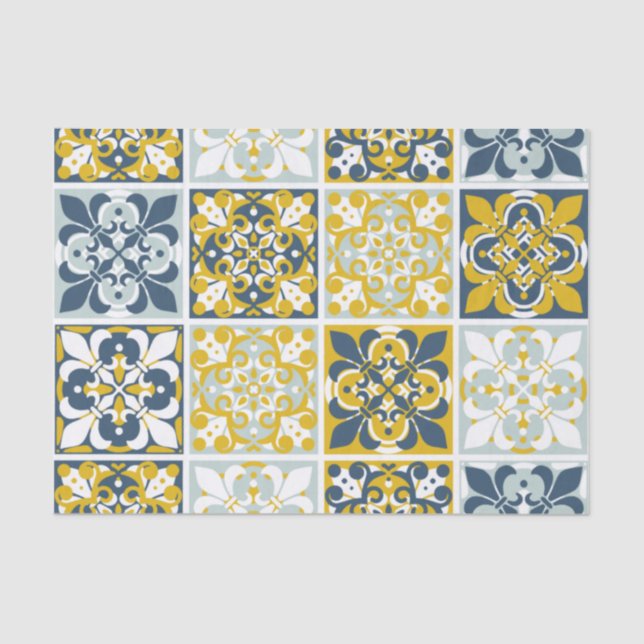 Papel De Seda  Blue Geometric Tiles Tissue Paper (Frente )