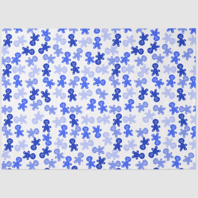 Papel De Seda Blue Gingerbread Man Pattern on White (Frente )