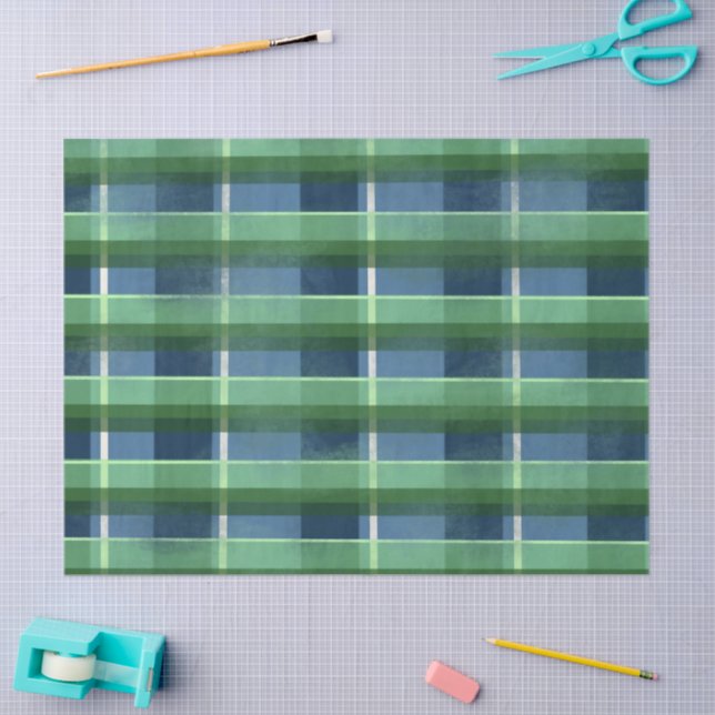 Papel De Seda Blue Green Distressed Plaid Pattern Decoupage (Arte )