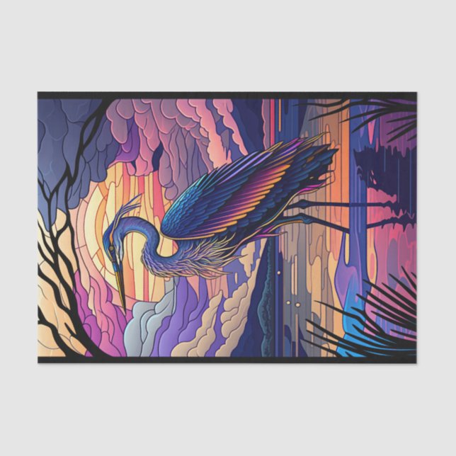 Papel De Seda Blue Heron no Sunset (Frente )