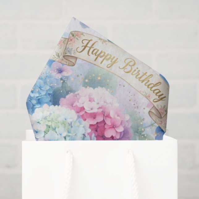 Papel De Seda Blue Hydrangea Floral Aniversário  (Sacola de presentes)