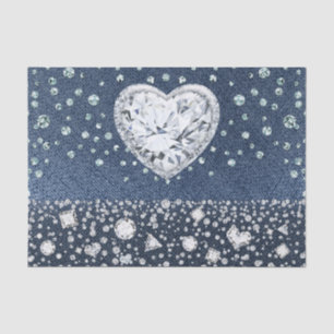 Papel De Seda Blue Jean Denim & Diamantes Brilho Diamante Coraçã