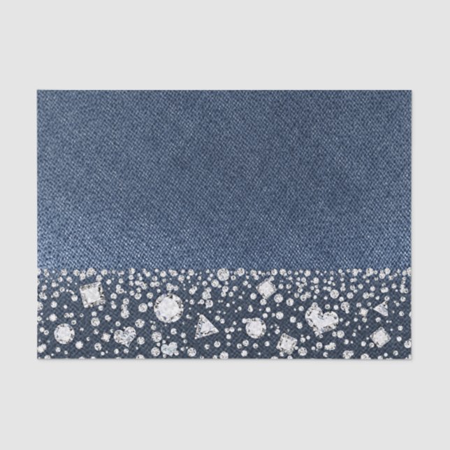 Papel De Seda Blue Jean Denim e Diamantes Bling Glam (Frente )