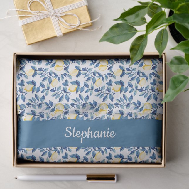 Papel De Seda Blue Lemon Watercolor (Presente)