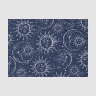 Papel De Seda Blue Magic Vintage Sol Lua Estrelas Celestiais