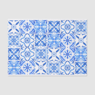 Papel De Seda Blue Majolica Padrão de azulejos de francês grego