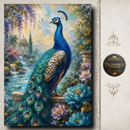 Papel De Seda Blue Peacock Water Garden Decoupage