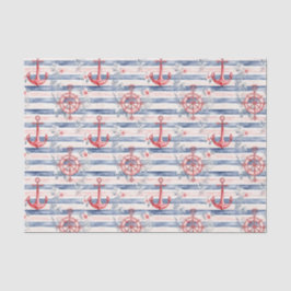 Papel De Seda Blue Red Anchors Floral Stripes Beach Birthday