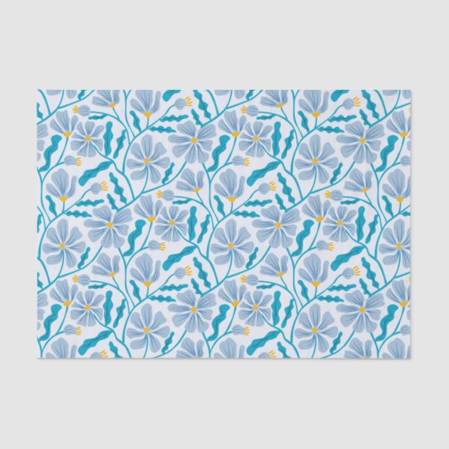 Papel De Seda Blue Retro Floral Pattern (Frente )