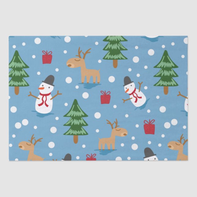 Papel De Seda Blue Snowman e Red, Presentes Amarelos (Frente )