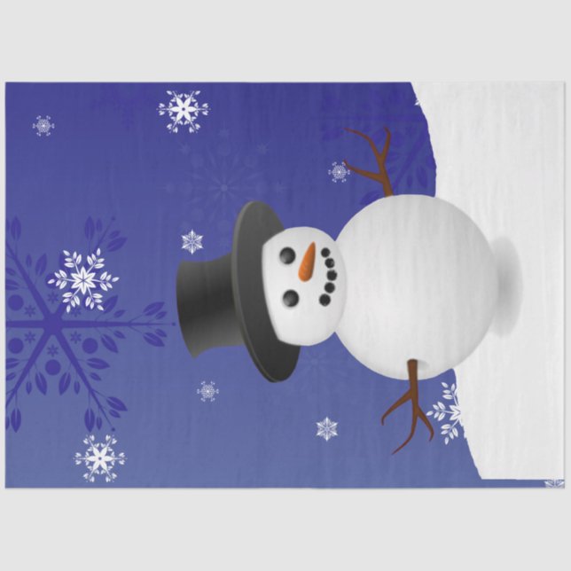 Papel De Seda Blue Snowman Winter Scenery Christmas Tissue Paper (Frente )