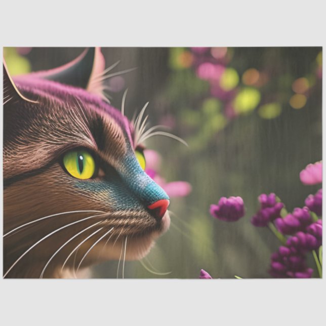Papel De Seda Blue Tabby Calico cat, Fantasy (Frente )