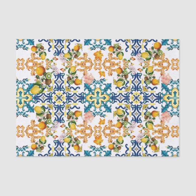 Papel De Seda Blue Tiles Mediterranean Pattern (Frente )
