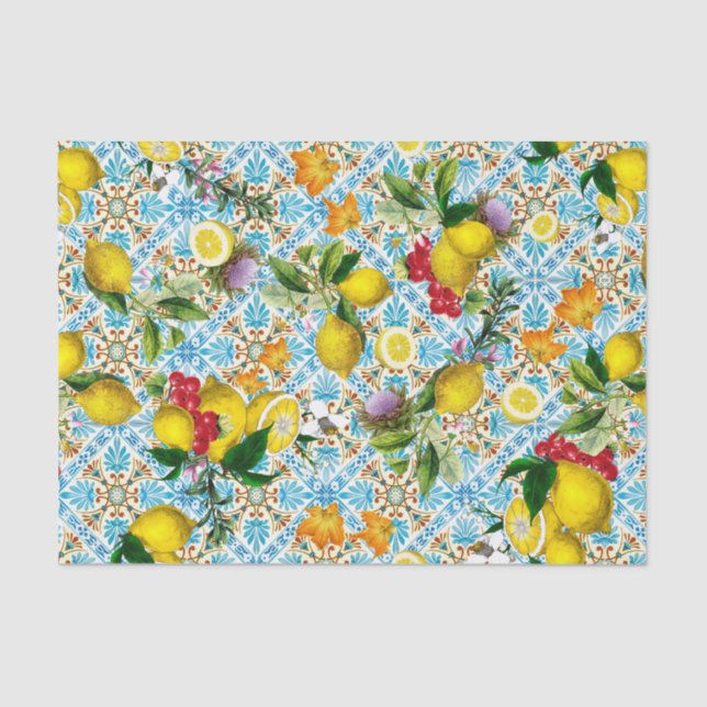 Papel De Seda Blue Tiles Mediterranean Pattern (Frente )