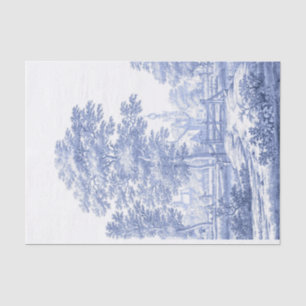 Papel De Seda Blue Toile Vintage Ponte Pastoral Francesa Boat II
