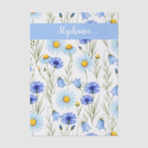 Blue Watercolor Wildflower Monogram Name