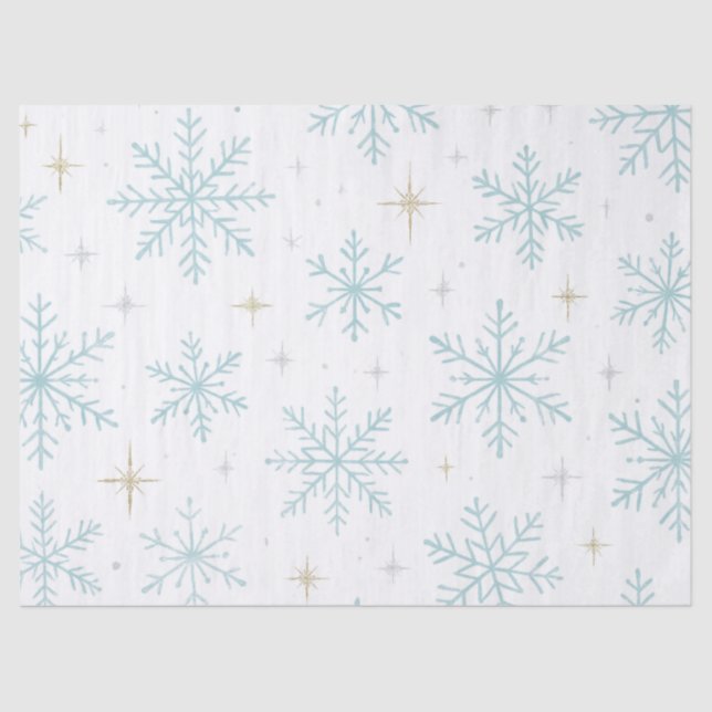Papel De Seda Blue & White Snowflake Sparkle Tissue Paper  (Frente )