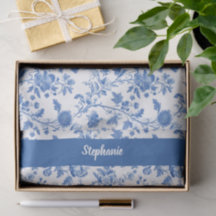 Blue White Vintage Floral Personalized Name