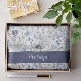 Papel De Seda Blue Wildflower Watercolor Name