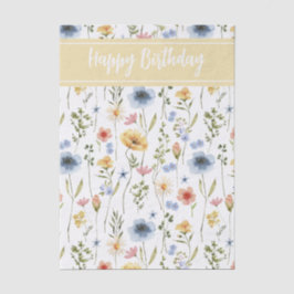 Papel De Seda Blue Yellow Pink Watercolor Wildflower Name
