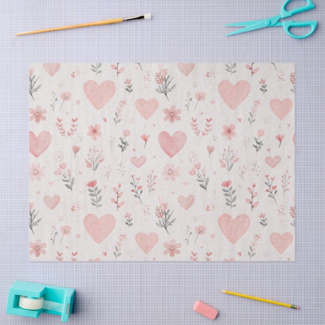 Papel De Seda Blush Floral Heart Pattern Tissue Paper (Arte )