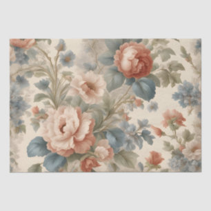 Papel De Seda Blush Peony Collage com Flores Azuis