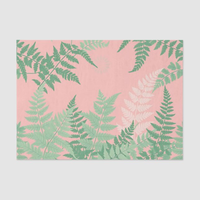 Papel De Seda Blush Pink Fern Leaf Botanical Sage Green Modern  (Frente )