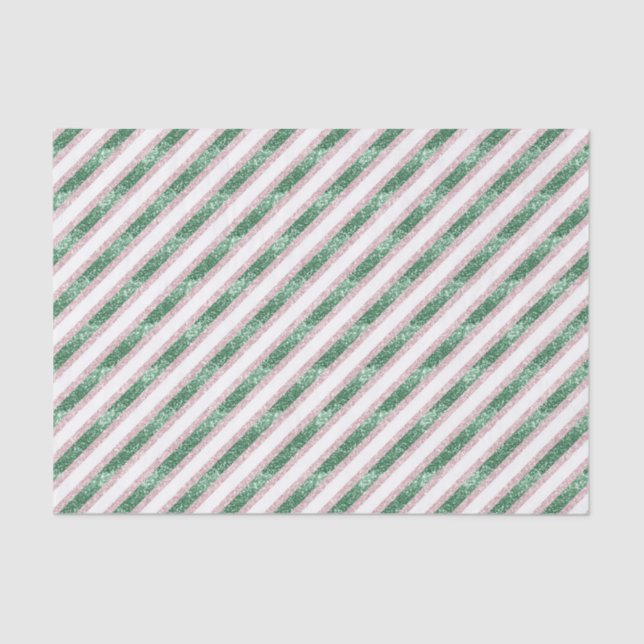 Papel De Seda Blush Pink Green Glitzy Stripes Christmas (Frente )