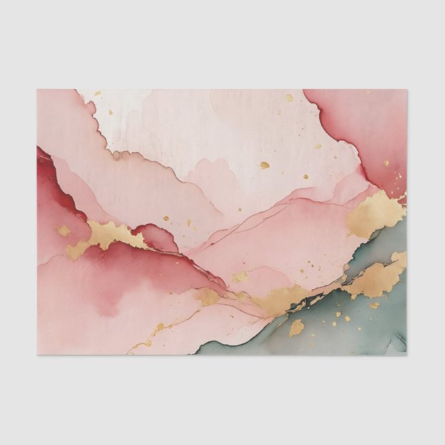 Papel De Seda Blush Pink Teal Gold Abstract (Frente )