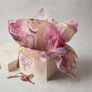 Papel De Seda Blush Rosa e Dourado Brilho Ágata Geodo Arte Fluid