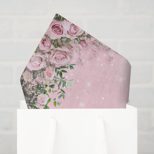 Papel De Seda Blush Rose Floral Tissue Paper (Sacola de presentes)