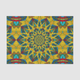 Papel De Seda Boêmia Hippie Azul Amarelo Amarelo Floral Tribal
