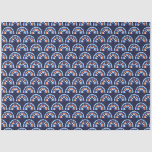 Papel De Seda Boho Arco-íris Laranja e Azul Marinho (Frente )