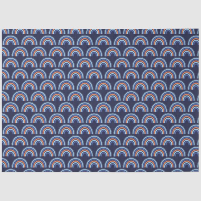 Papel De Seda Boho Arco-Íris Laranja e Marinho Azul (Frente )