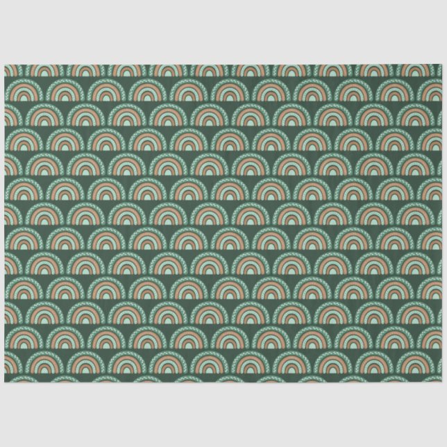 Papel De Seda Boho Arco-íris Verde e Marrom (Frente )
