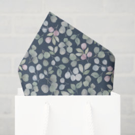 Papel De Seda Boho Azul e Verde Aguarela Eucalipto