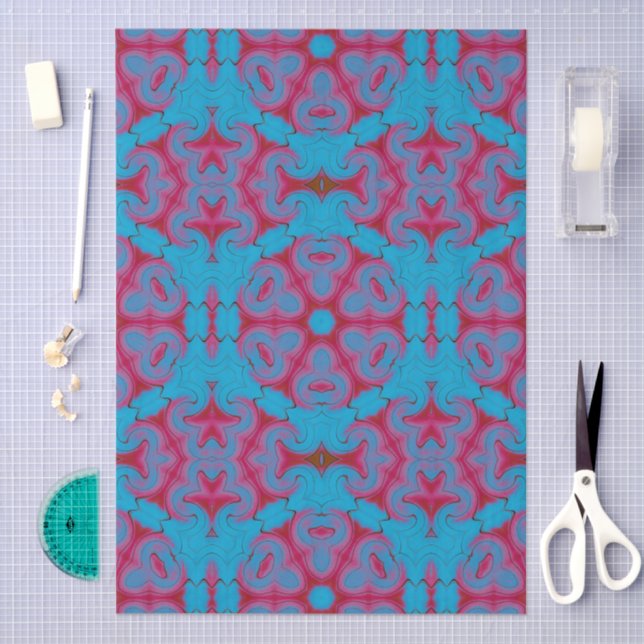 Papel De Seda Boho Azul e Vermelho (Arte )