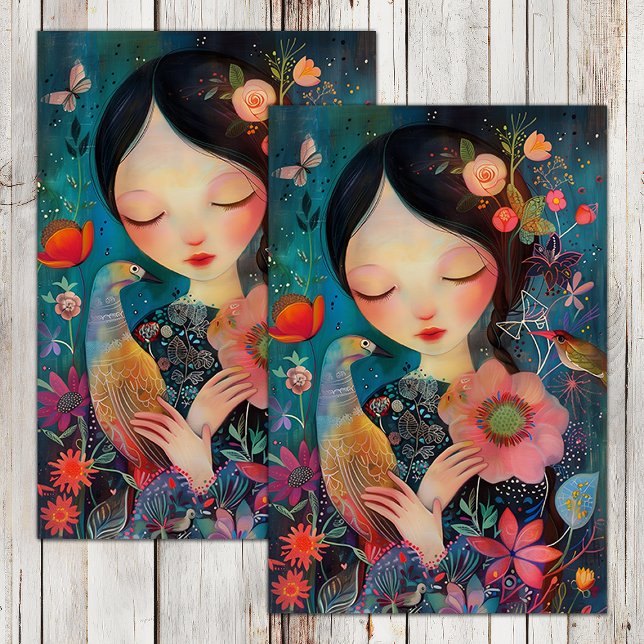 PAPEL DE SEDA BOHO BIRD E FLOWGEN GIRL DECOUPAGE (BOHO BIRD AND FLOWER GIRL DECOUPAGE TISSUE PAPER)